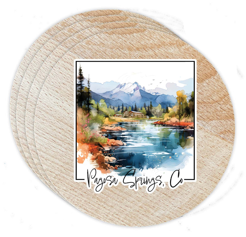Pagosa Springs Colorado Design A Souvenir Coaster Wooden 3.5 x 3.5-Inch 4 Pack