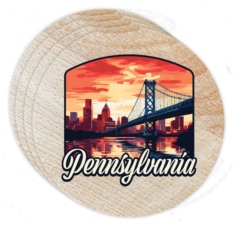 Pennsylvania Design A Souvenir Coaster Wooden 3.5 x 3.5-Inch 4 Pack 