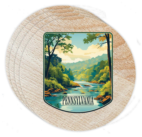 Pennsylvania Design B Souvenir Coaster Wooden 3.5 x 3.5-Inch 4 Pack 