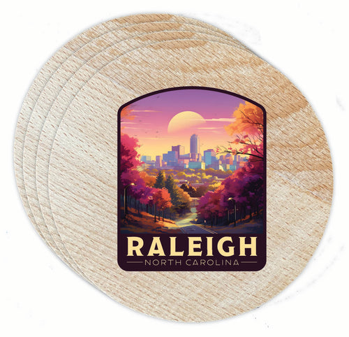 Raleigh North Carolina City of Oaks Design Souvenir Coaster Wooden 3.5 x 3.5-Inch 4 Pack 