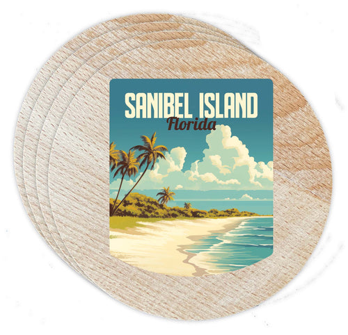 Sanibel Island Design A Souvenir Coaster Wooden 3.5 x 3.5-Inch 4 Pack 