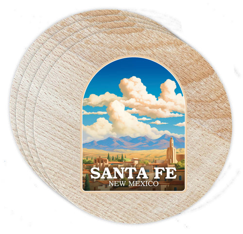 Santa Fe New Mexico Design A Souvenir Coaster Wooden 3.5 x 3.5-Inch 4 Pack 