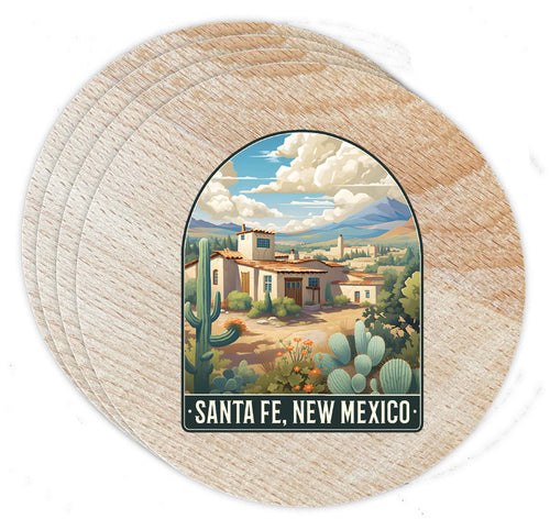 Santa Fe New Mexico Design C Souvenir Coaster Wooden 3.5 x 3.5-Inch 4 Pack 