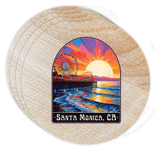 Santa Monica California Design B Souvenir Coaster Wooden 3.5 x 3.5-Inch 4 Pack 