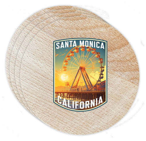 Santa Monica California Design C Souvenir Coaster Wooden 3.5 x 3.5-Inch 4 Pack 