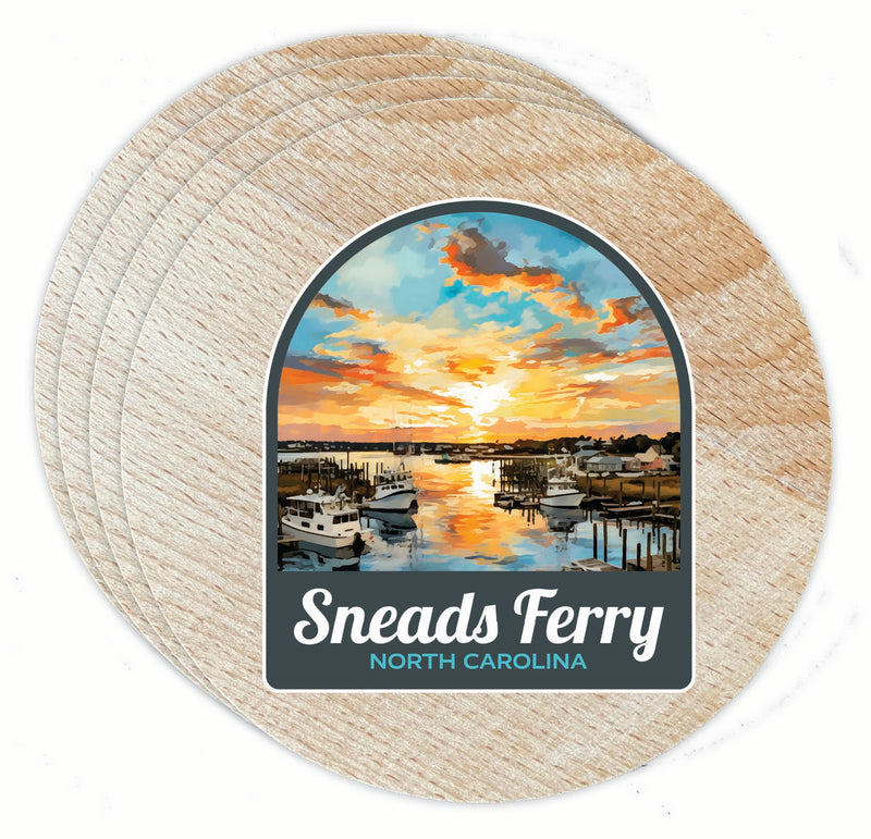 Sneads Ferry North Carolina Sunset over Bay Design Souvenir Coaster Wooden 3.5 x 3.5-Inch 4 Pack 