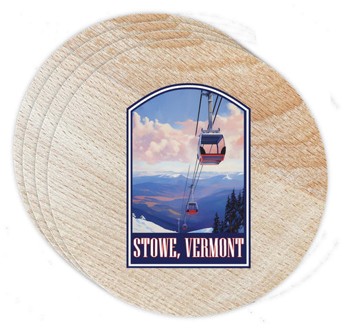 Stowe Mountain Vermont Design B Souvenir Coaster Wooden 3.5 x 3.5-Inch 4 Pack 