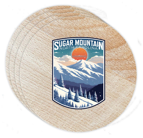 Sugar Mountain North Carolina Design A Souvenir Coaster Wooden 3.5 x 3.5-Inch 4 Pack 