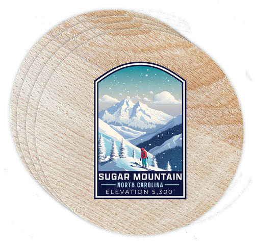 Sugar Mountain North Carolina Design B Souvenir Coaster Wooden 3.5 x 3.5-Inch 4 Pack 