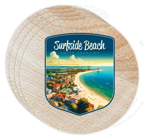 Surfside Beach South Carolina Design A Souvenir Coaster Wooden 3.5 x 3.5-Inch 4 Pack 