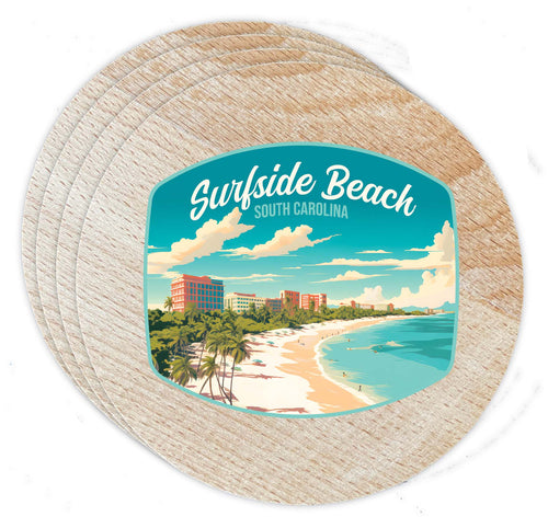Surfside Beach South Carolina Design B Souvenir Coaster Wooden 3.5 x 3.5-Inch 4 Pack 