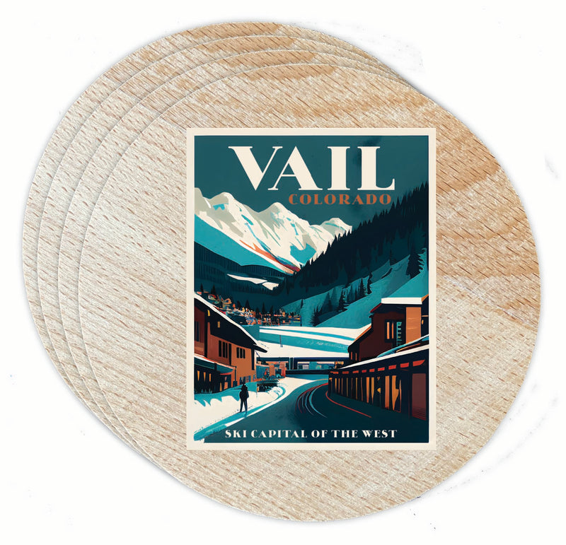 Vail Colorado Design B Souvenir Coaster Wooden 3.5 x 3.5-Inch 4 Pack 