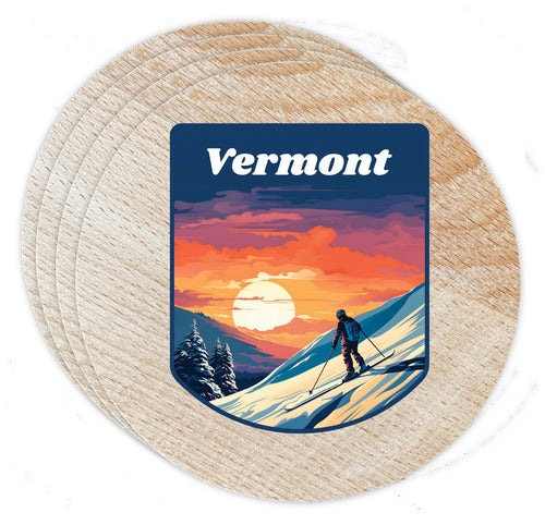 Vermont Design B Souvenir Coaster Wooden 3.5 x 3.5-Inch 4 Pack 