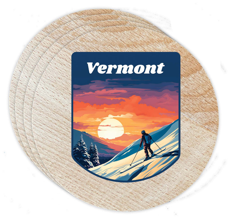 Vermont Design B Souvenir Coaster Wooden 3.5 x 3.5-Inch 4 Pack 