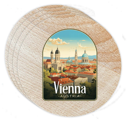 Vienna Austria Design A Souvenir Coaster Wooden 3.5 x 3.5-Inch 4 Pack 