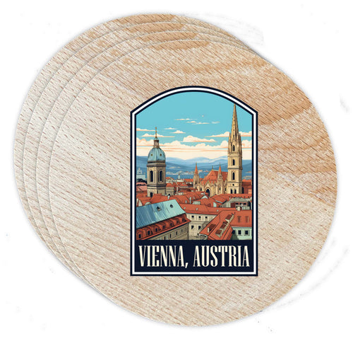 Vienna Austria Design B Souvenir Coaster Wooden 3.5 x 3.5-Inch 4 Pack 