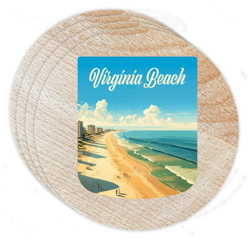 Virginia Beach Virginia Design B Souvenir Coaster Wooden 3.5 x 3.5-Inch 4 Pack 