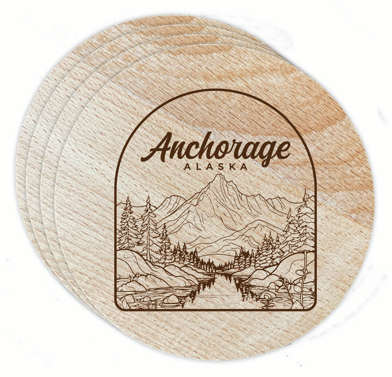 Anchorage Alaska Souvenir Etched Coaster Wooden 3.5 x 3.5-Inch 4 Pack 