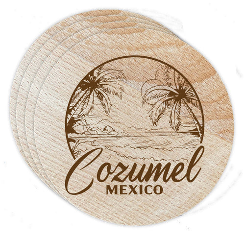Cozumel Mexico Souvenir Etched Coaster Wooden 3.5 x 3.5-Inch 4 Pack 