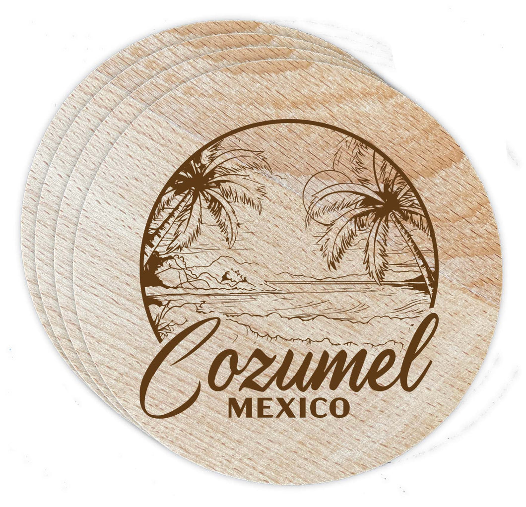 Cozumel Mexico Souvenir Etched Coaster Wooden 3.5 x 3.5-Inch 4 Pack 