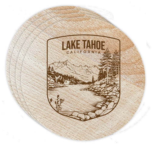 Lake Tahoe Califonia Souvenir Etched Coaster Wooden 3.5 x 3.5-Inch 4 Pack 