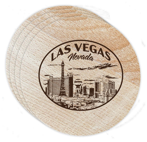 Las Vegas Nevada Souvenir Etched Coaster Wooden 3.5 x 3.5-Inch 4 Pack 