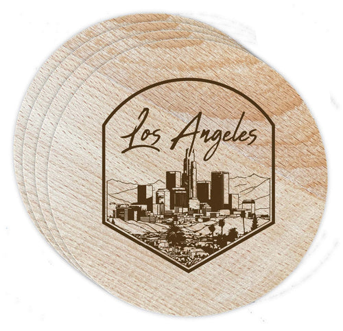 Los Angeles California Engraving 1 Souvenir Etched Coaster Wooden 3.5 x 3.5-Inch 4 Pack 