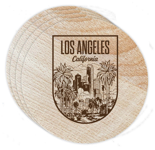 Los Angeles California Engraving 2 Souvenir Etched Coaster Wooden 3.5 x 3.5-Inch 4 Pack 