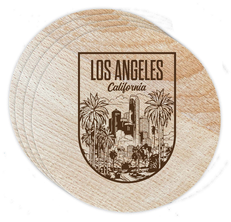 Los Angeles California Engraving 2 Souvenir Etched Coaster Wooden 3.5 x 3.5-Inch 4 Pack 