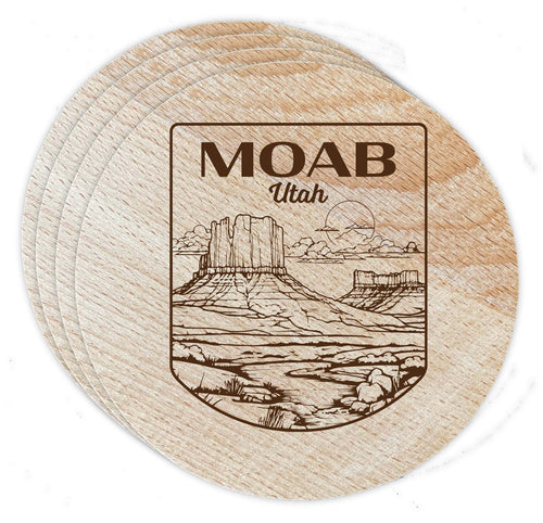 Moab Utah Souvenir Etched Coaster Wooden 3.5 x 3.5-Inch 4 Pack 