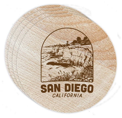 San Diego California Souvenir Etched Coaster Wooden 3.5 x 3.5-Inch 4 Pack 