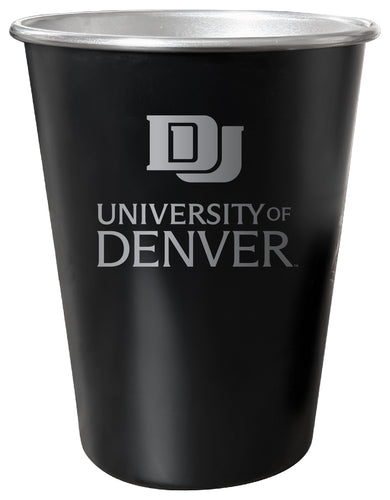 University of Denver Pioneers 8 oz Engraved Tin Cup Black Matte Coating Officially Licensed 
