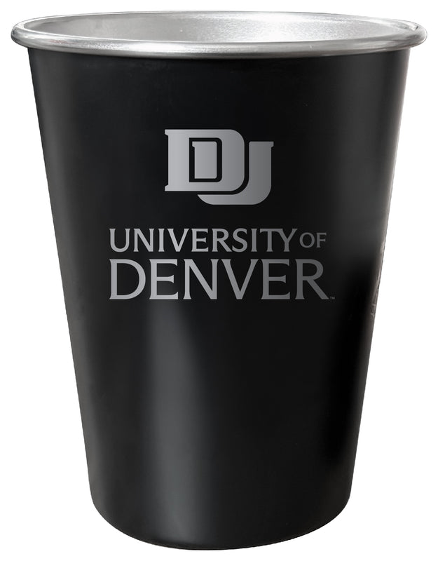University of Denver Pioneers 8 oz Engraved Tin Cup Black Matte Coating Officially Licensed 
