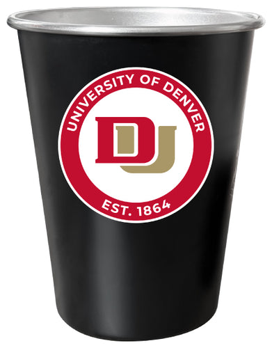 University of Denver Pioneers 8 oz Tin Cup Black Matte Coating Officially Licensed 4-Pack with Gift Bag
