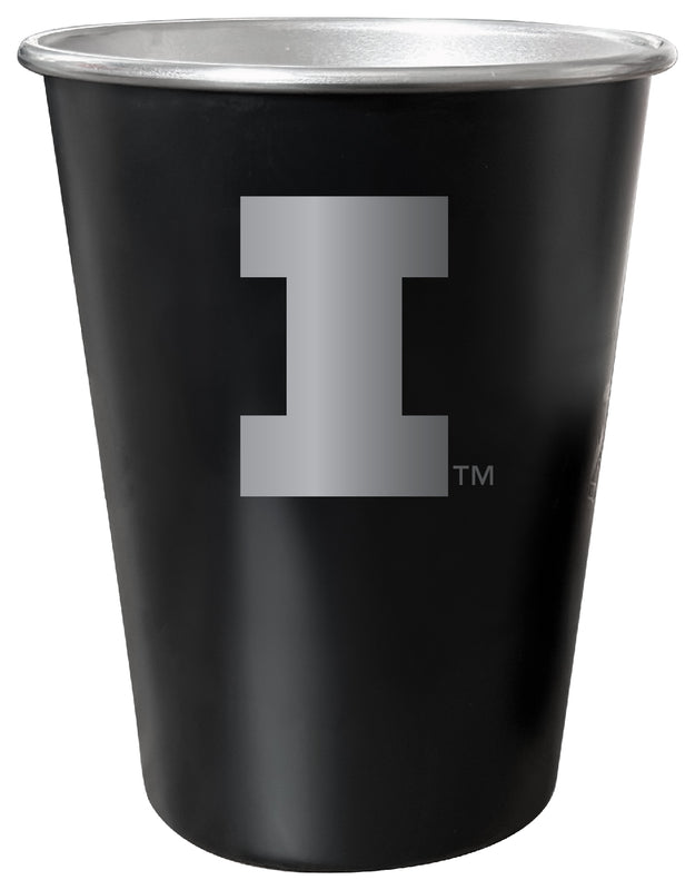 Illinois Fighting Illini 8 oz Engraved Tin Cup Black Matte Coating Officially Licensed 