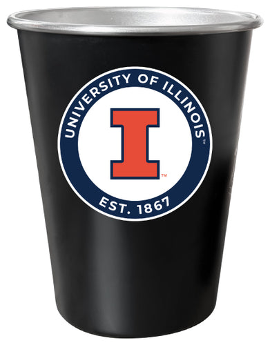 Illinois Fighting Illini 8 oz Tin Cup Black Matte Coating Officially Licensed 4-Pack with Gift Bag