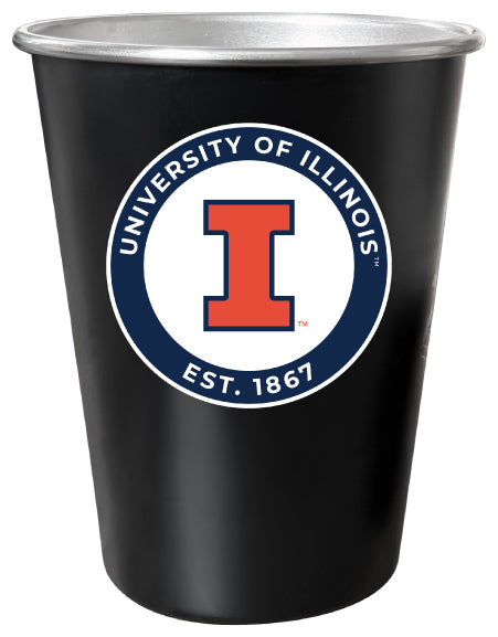 Illinois Fighting Illini 8 oz Tin Cup Black Matte Coating Officially Licensed 4-Pack with Gift Bag
