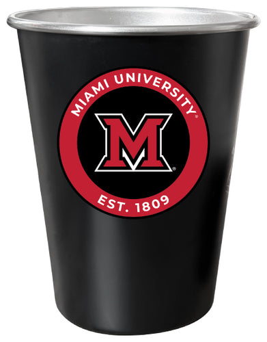 Miami University of Ohio 8 oz Tin Cup Black Matte Coating Officially Licensed 4-Pack with Gift Bag