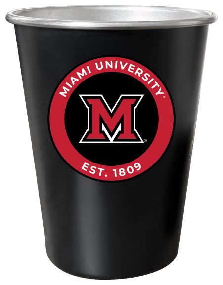 Miami University of Ohio 8 oz Tin Cup Black Matte Coating Officially Licensed 4-Pack with Gift Bag