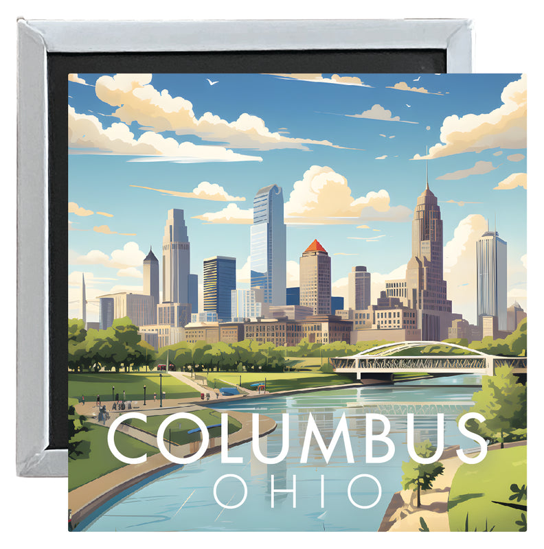 Columbus Ohio Daytime Cityscape Design Souvenir 2.5 x 2.5-Inch Fridge Magnet
