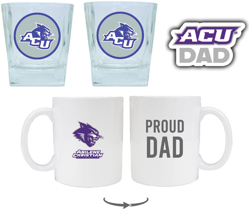 Abilene Christian University Collegiate Dad Gift Set - Proud Dad Decal, Coffee Mug & Whiskey Glasses 
