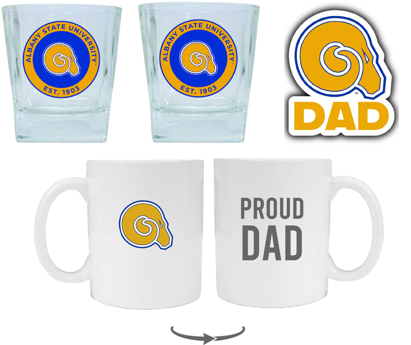Albany State University Collegiate Dad Gift Set - Proud Dad Decal, Coffee Mug & Whiskey Glasses 