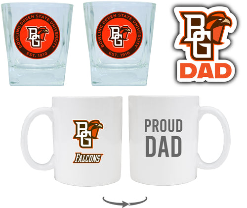 Bowling Green Falcons Collegiate Dad Gift Set - Proud Dad Decal, Coffee Mug & Whiskey Glasses 