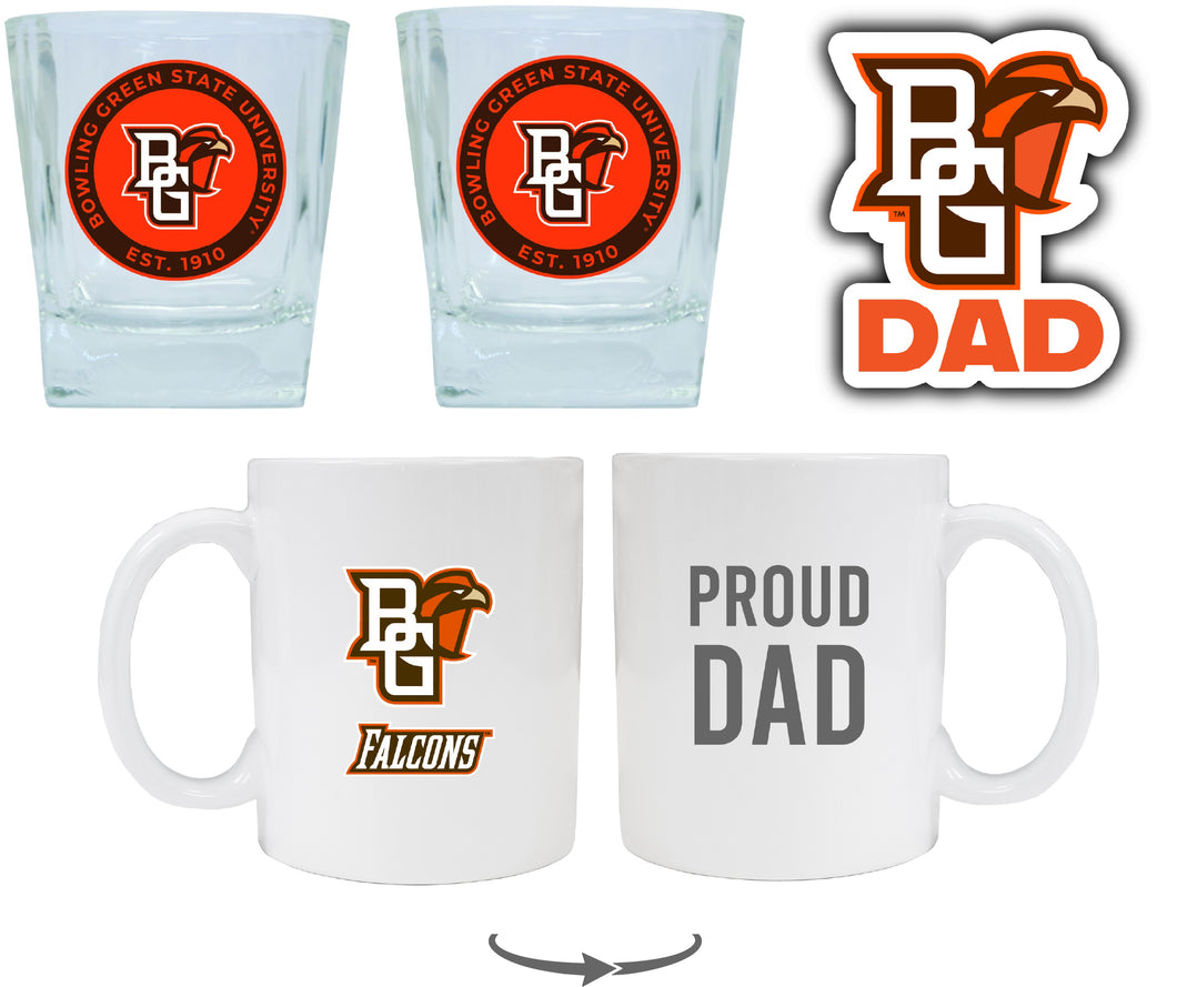 Bowling Green Falcons Collegiate Dad Gift Set - Proud Dad Decal, Coffee Mug & Whiskey Glasses 