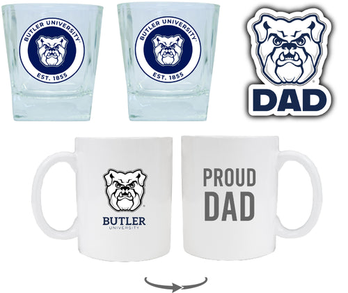 Butler Bulldogs Collegiate Dad Gift Set - Proud Dad Decal, Coffee Mug & Whiskey Glasses 