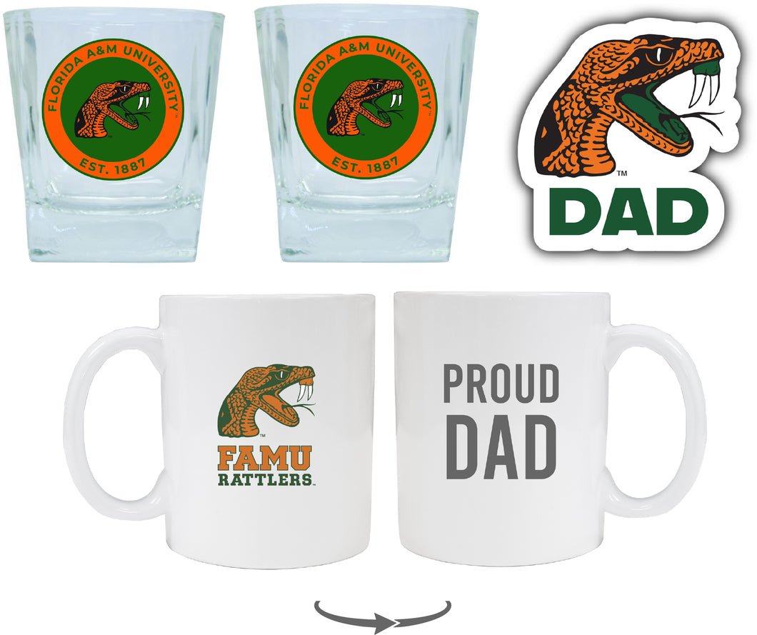Florida A&M Rattlers Collegiate Dad Gift Set - Proud Dad Decal, Coffee Mug & Whiskey Glasses 