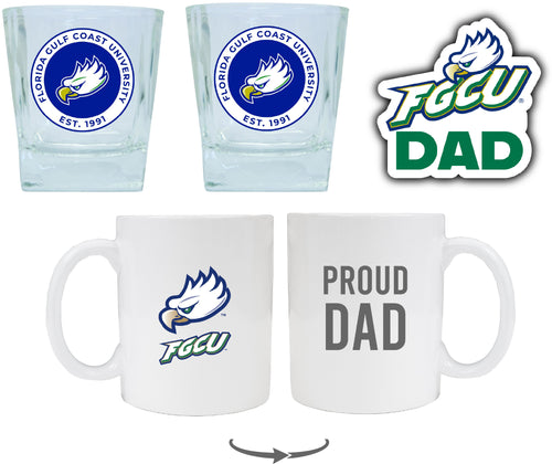 Florida Gulf Coast Eagles Collegiate Dad Gift Set - Proud Dad Decal, Coffee Mug & Whiskey Glasses 