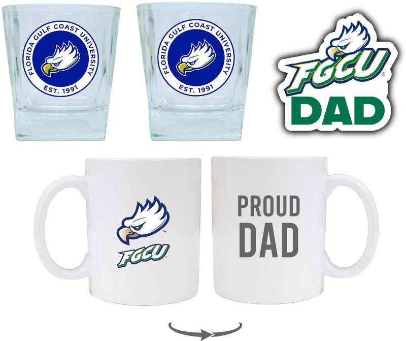 Florida Gulf Coast Eagles Collegiate Dad Gift Set - Proud Dad Decal, Coffee Mug & Whiskey Glasses 