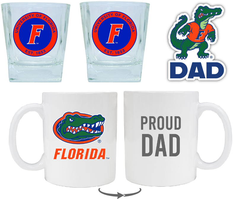 Florida Gators Collegiate Dad Gift Set - Proud Dad Decal, Coffee Mug & Whiskey Glasses 