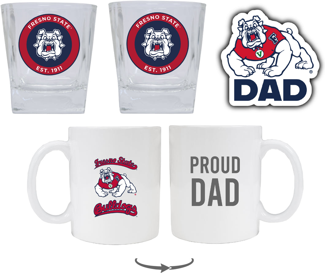 Fresno State Bulldogs Collegiate Dad Gift Set - Proud Dad Decal, Coffee Mug & Whiskey Glasses 
